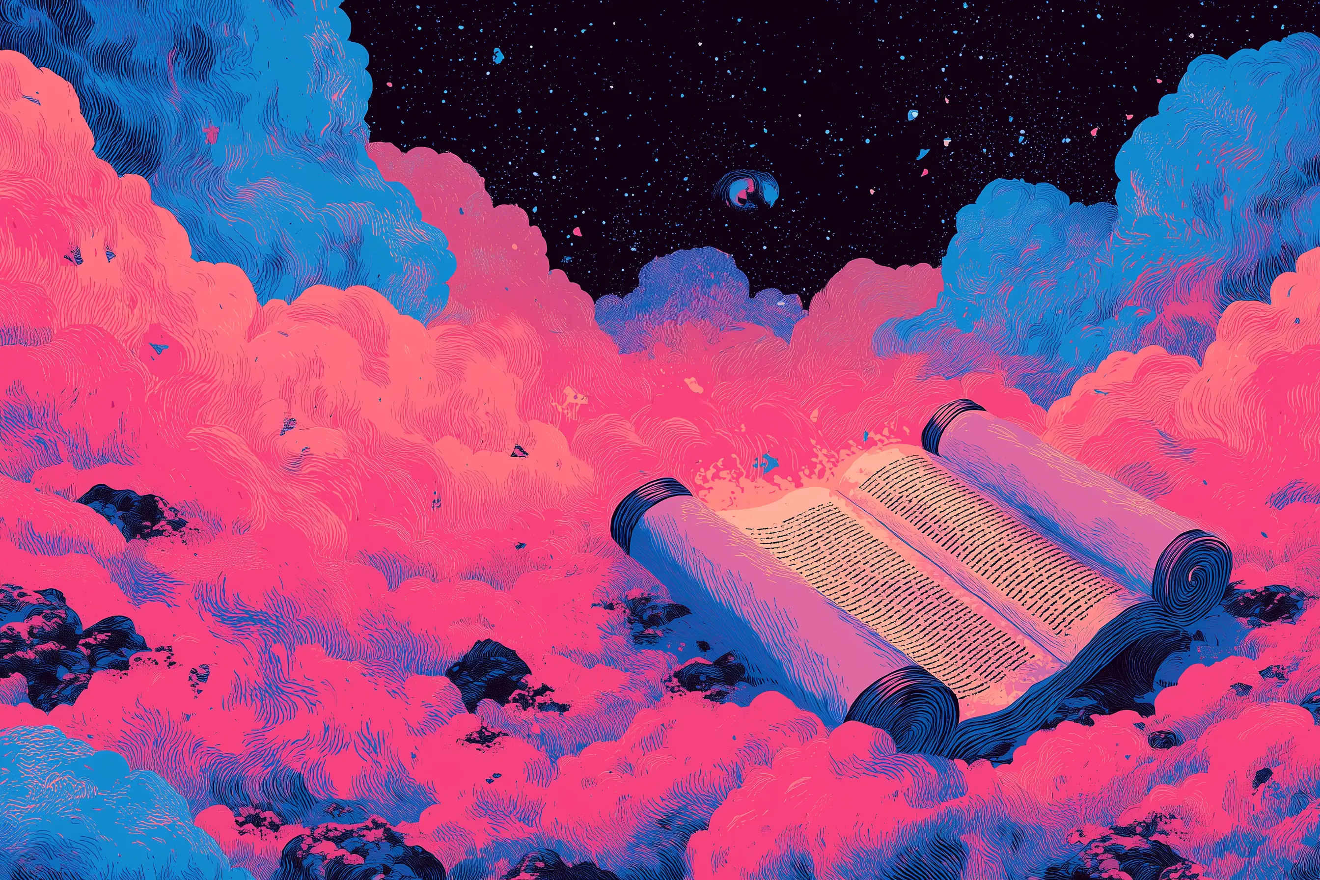 Symbolic illustration of Torah scrolls in a Muslim context