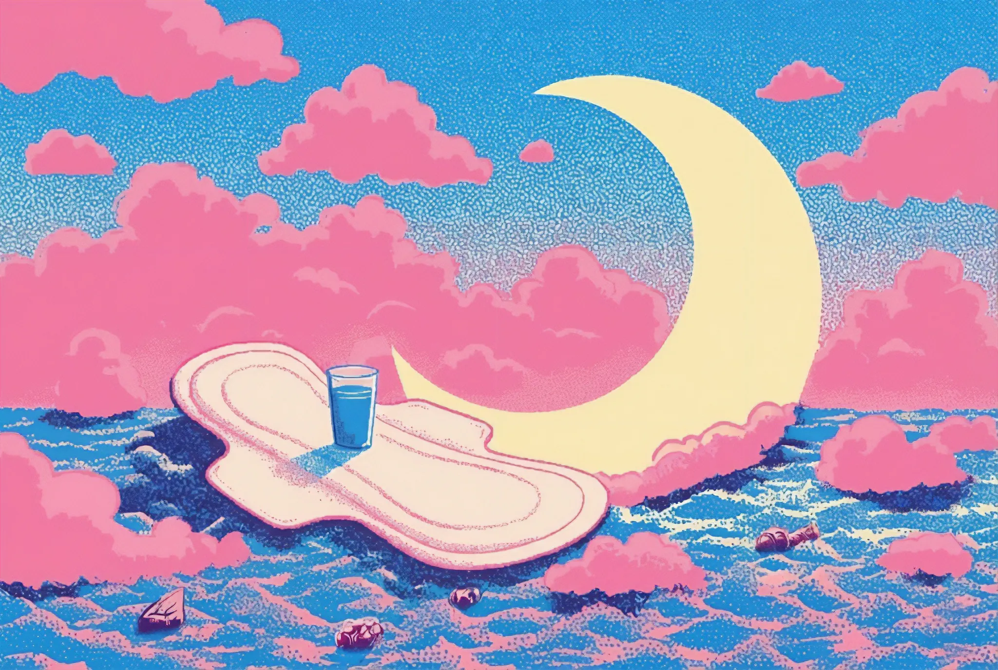 Pastel coloured illustration on menstruation and the crescent moon